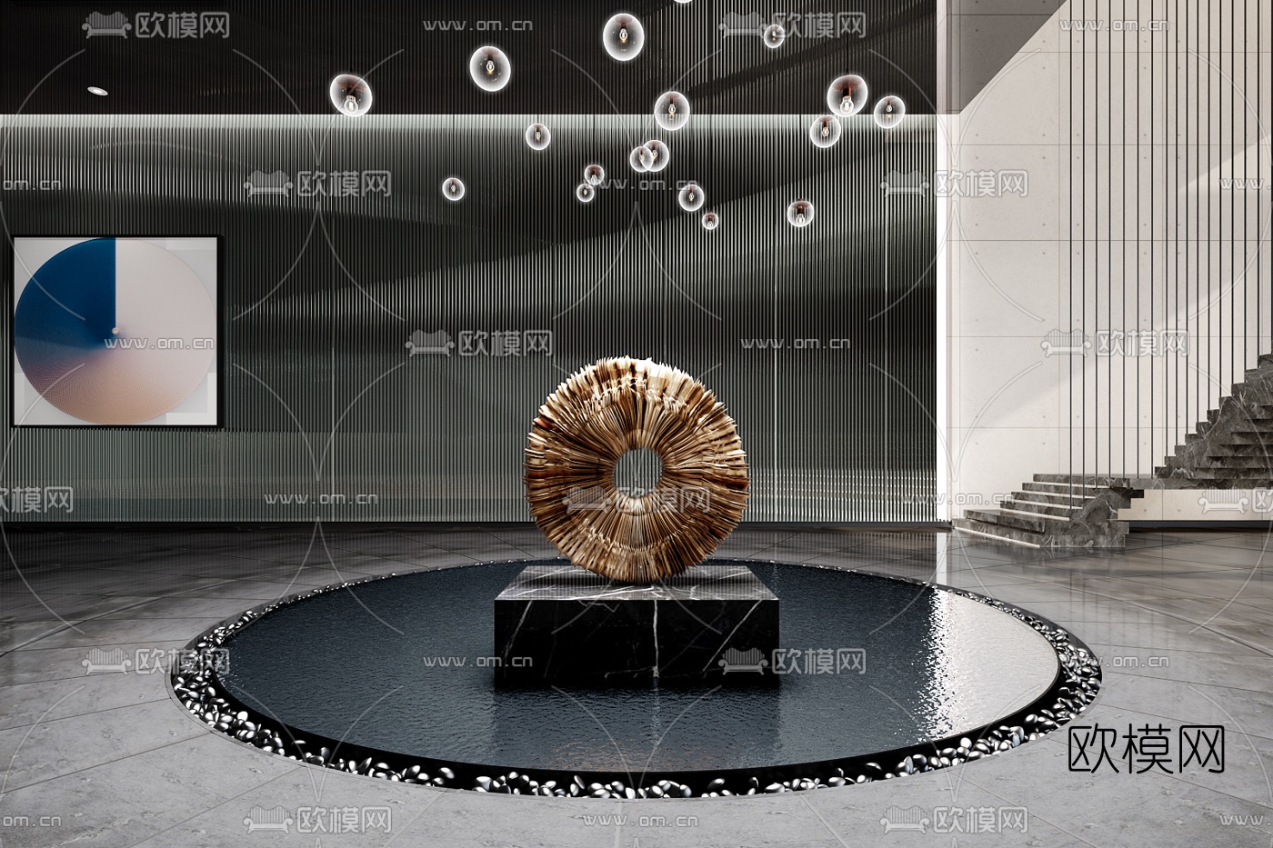 现代抽象圆环雕塑3d模型下载