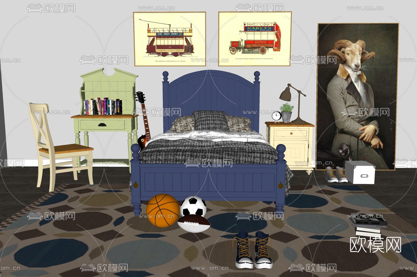 简欧儿童床su模型下载