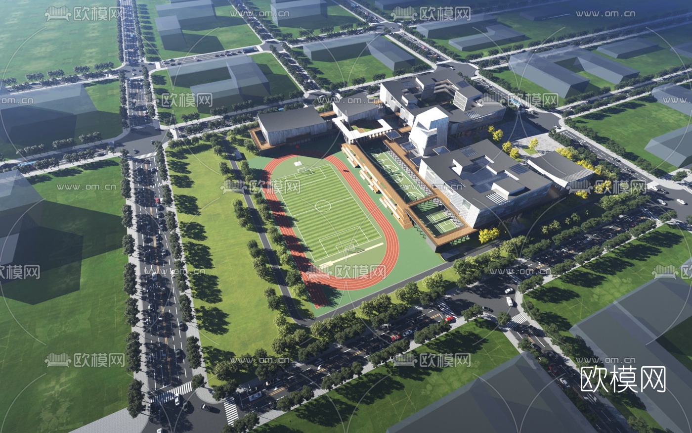 现代学校鸟瞰3d模型