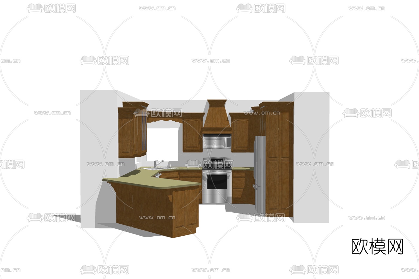 现代实木橱柜su模型下载