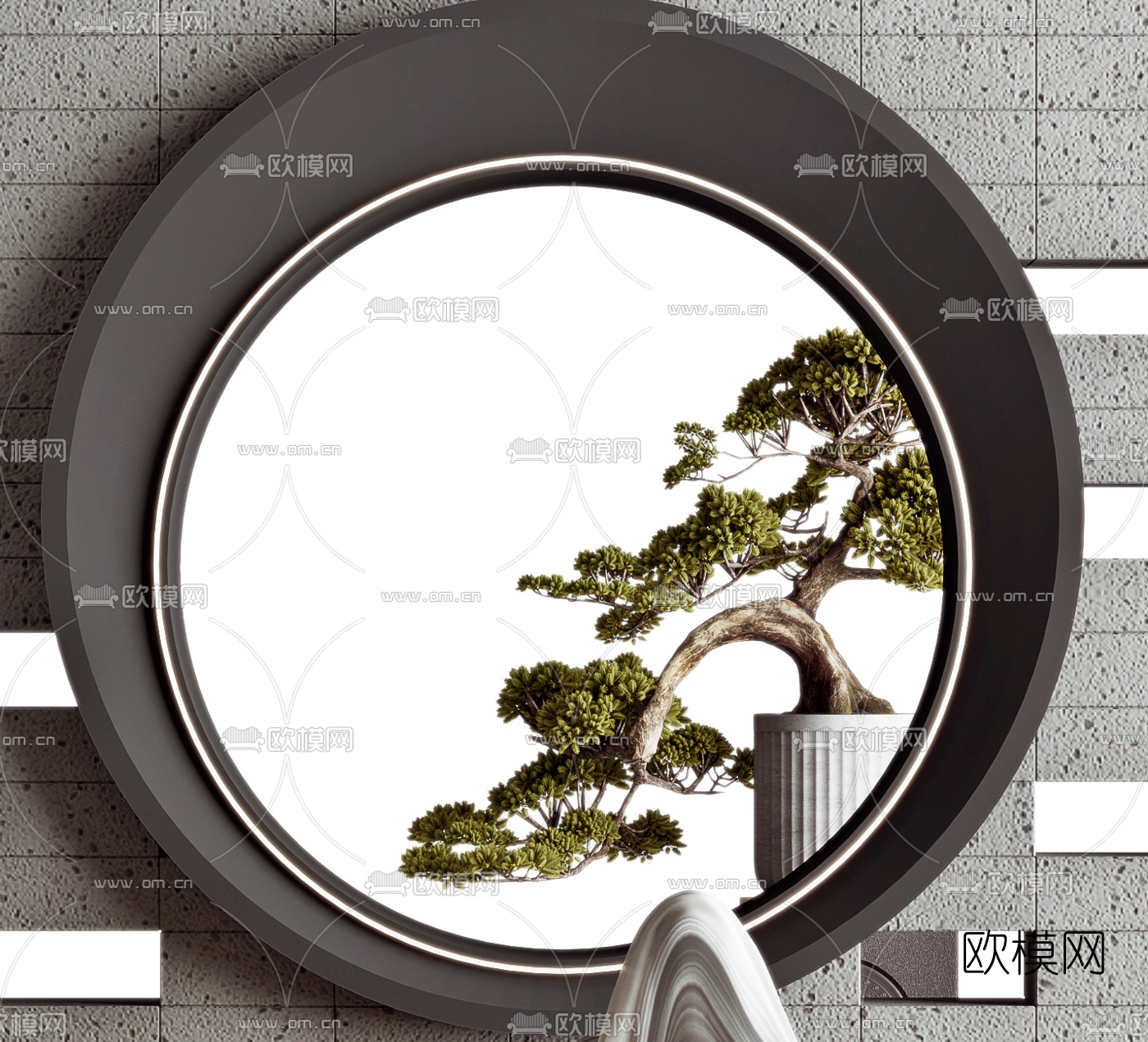 新中式山石树木园艺小品3d模型下载（渲染图4）