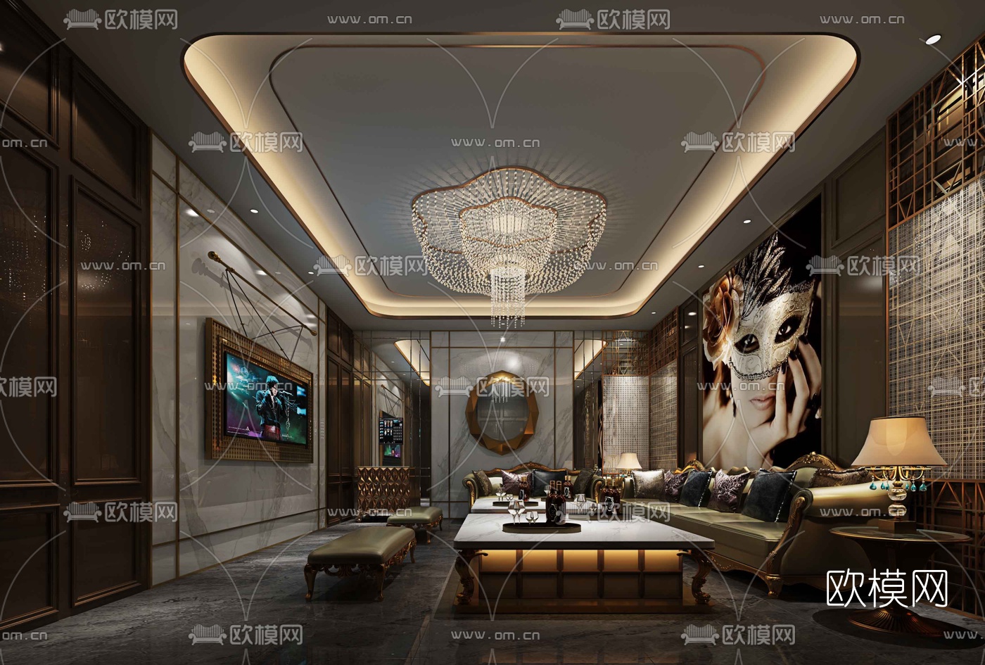 简欧KTV包厢免费3d模型下载