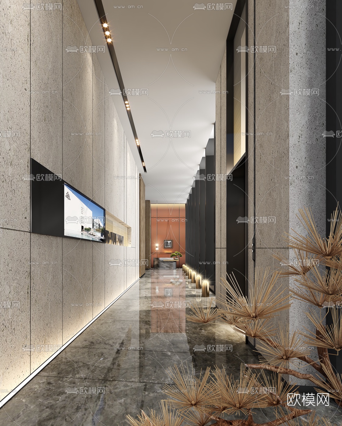 现代会所电梯厅走廊3d模型下载