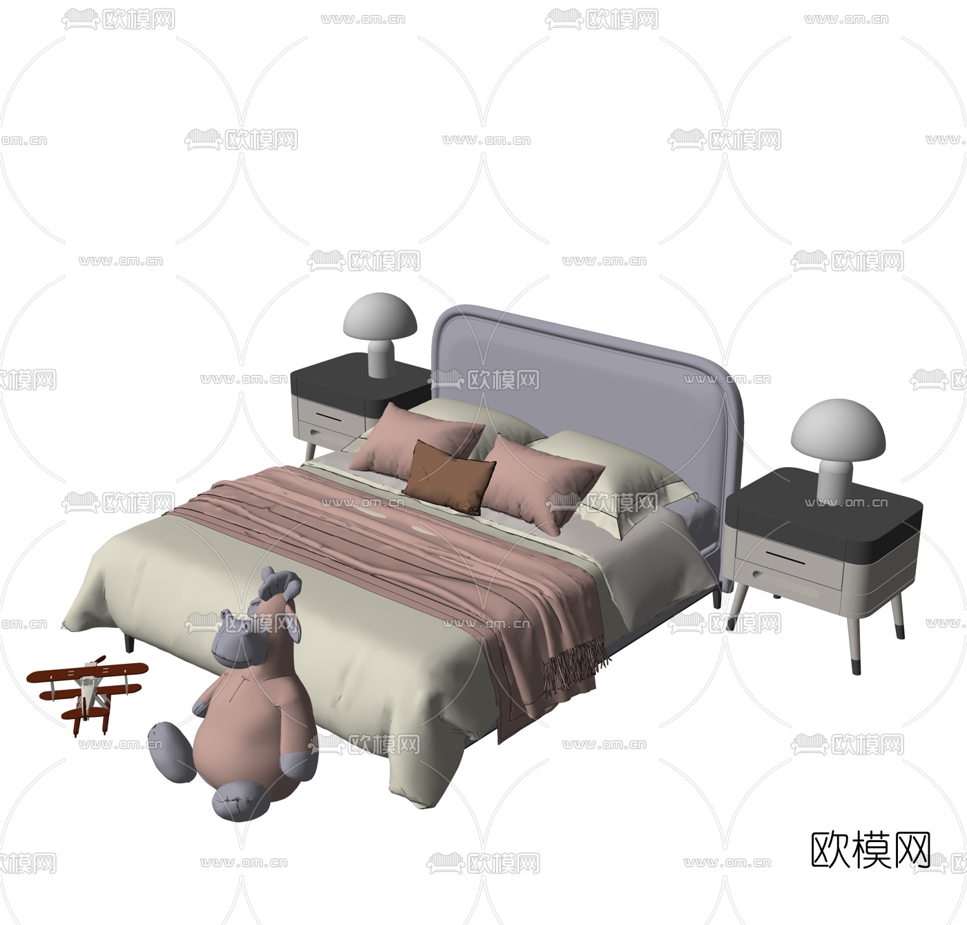 现代布艺儿童床su模型下载（渲染图2）