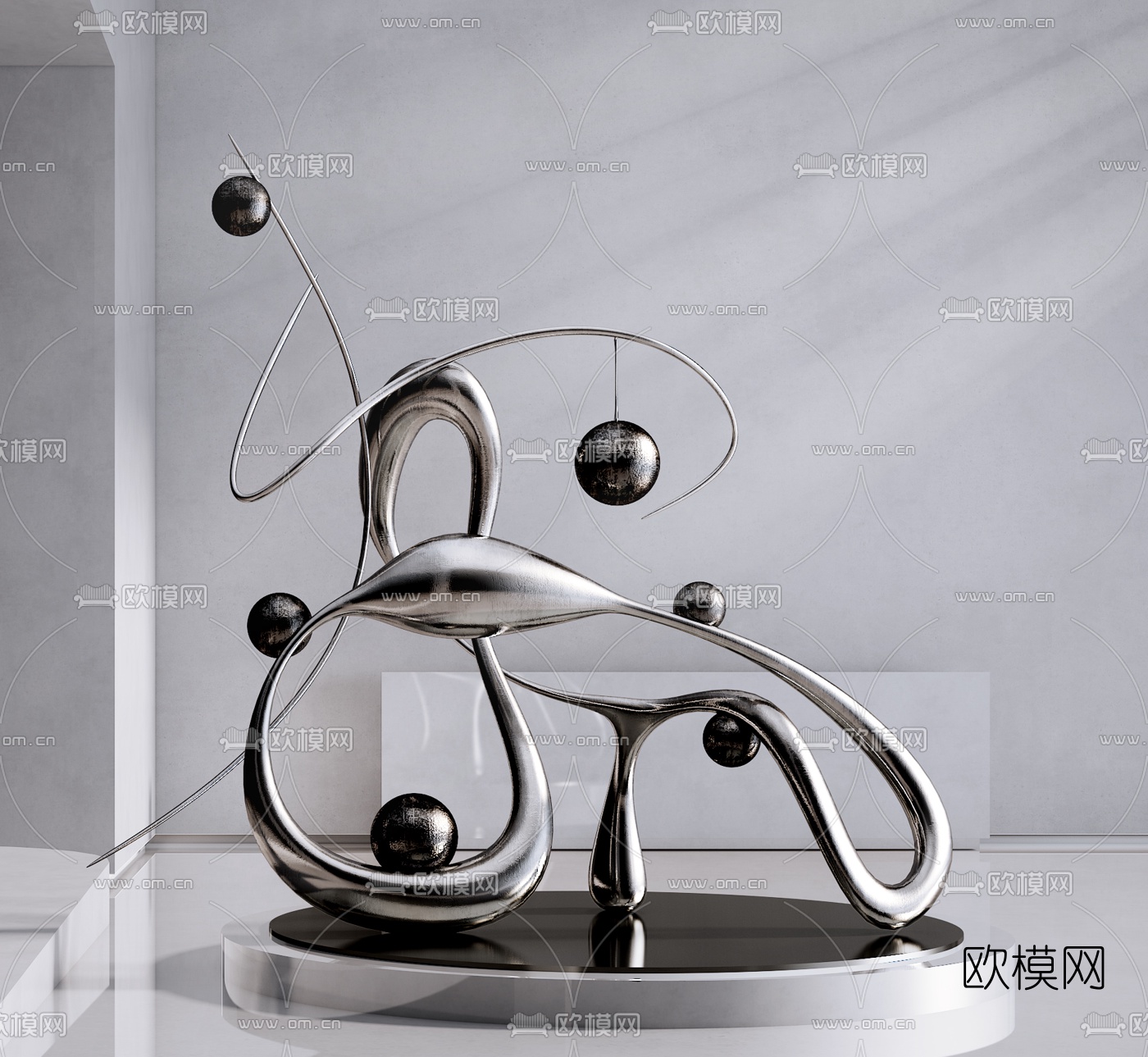 现代抽象金属雕塑3d模型下载