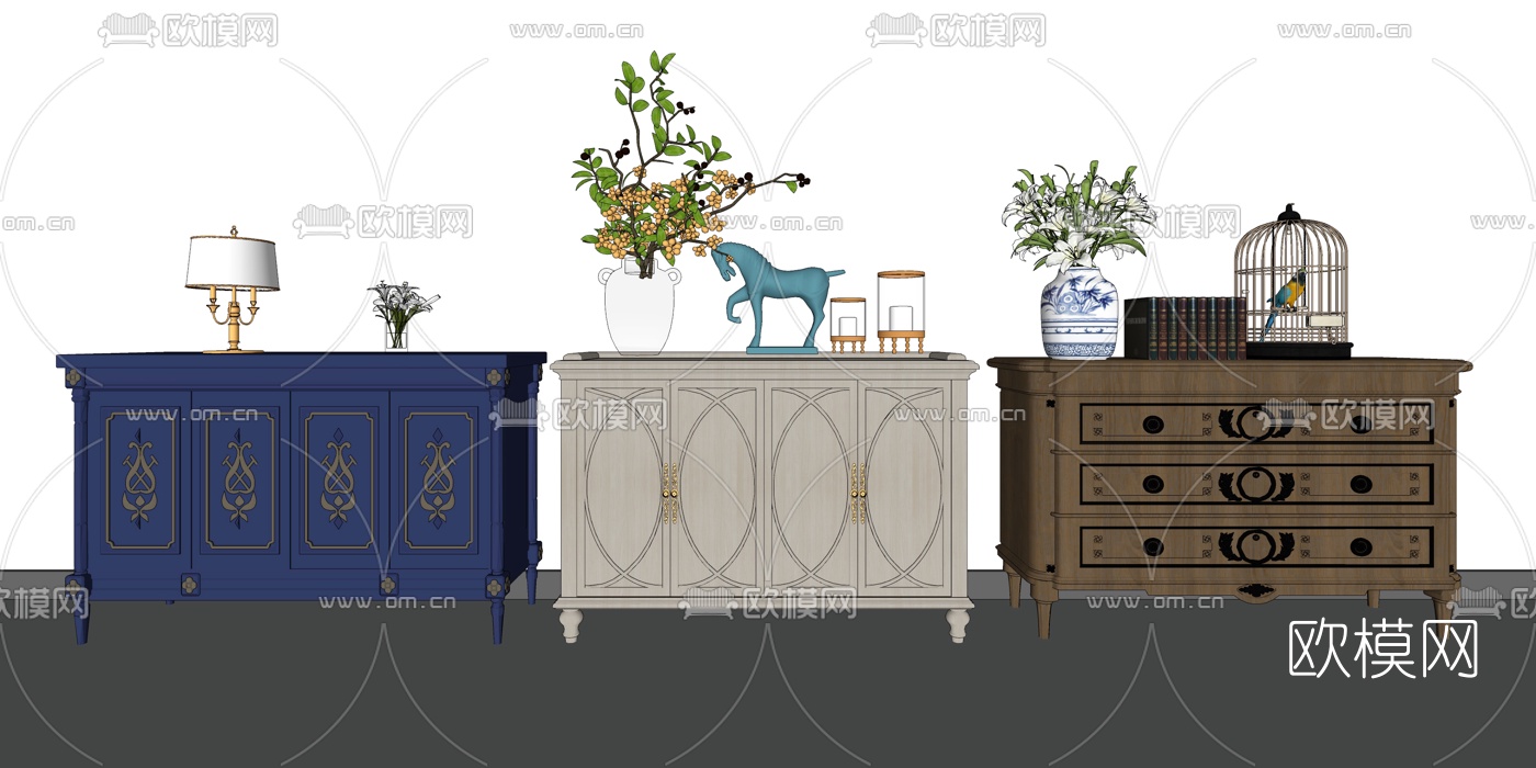 美式餐边柜su模型下载