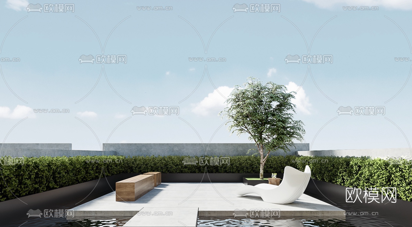 现代别墅花园3d模型