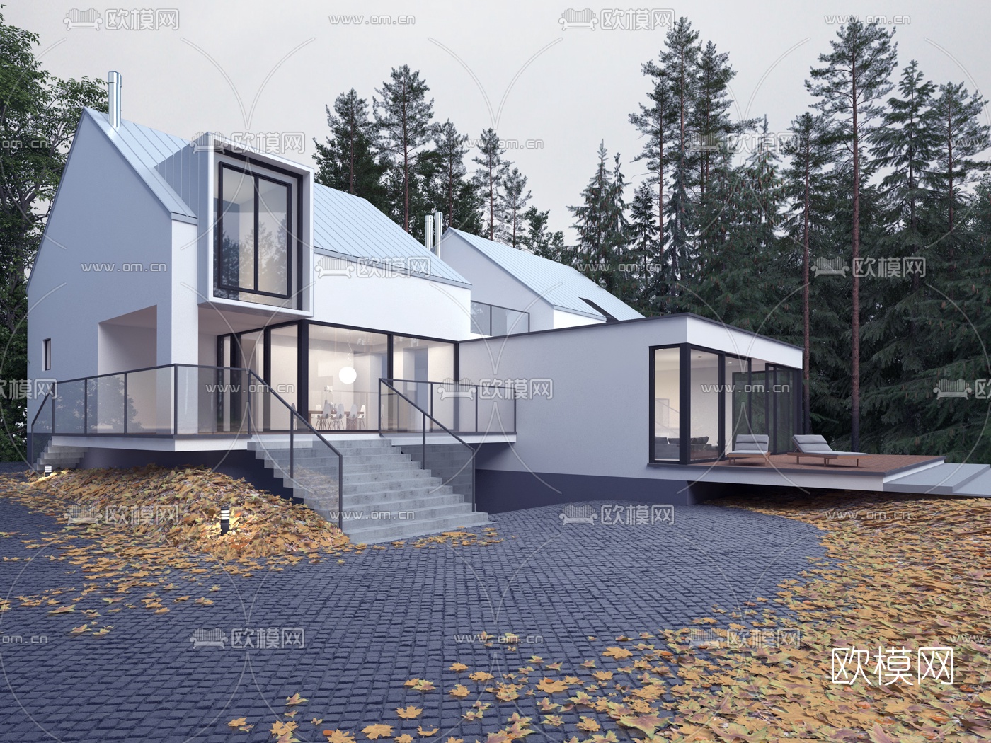 现代独栋别墅建筑外观3d模型