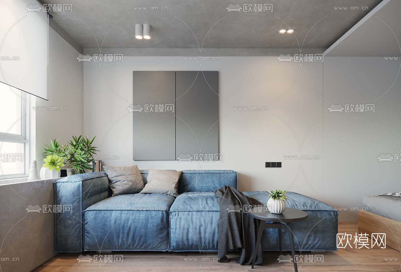 现代公寓客厅餐厅3d模型下载（渲染图1）