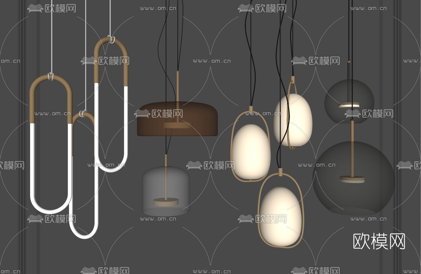 现代金属多头吊灯su模型下载