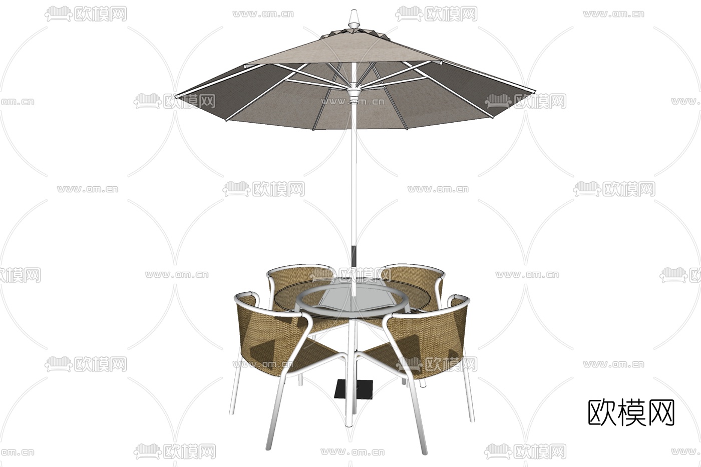 现代室外藤编休闲桌椅免费su模型下载