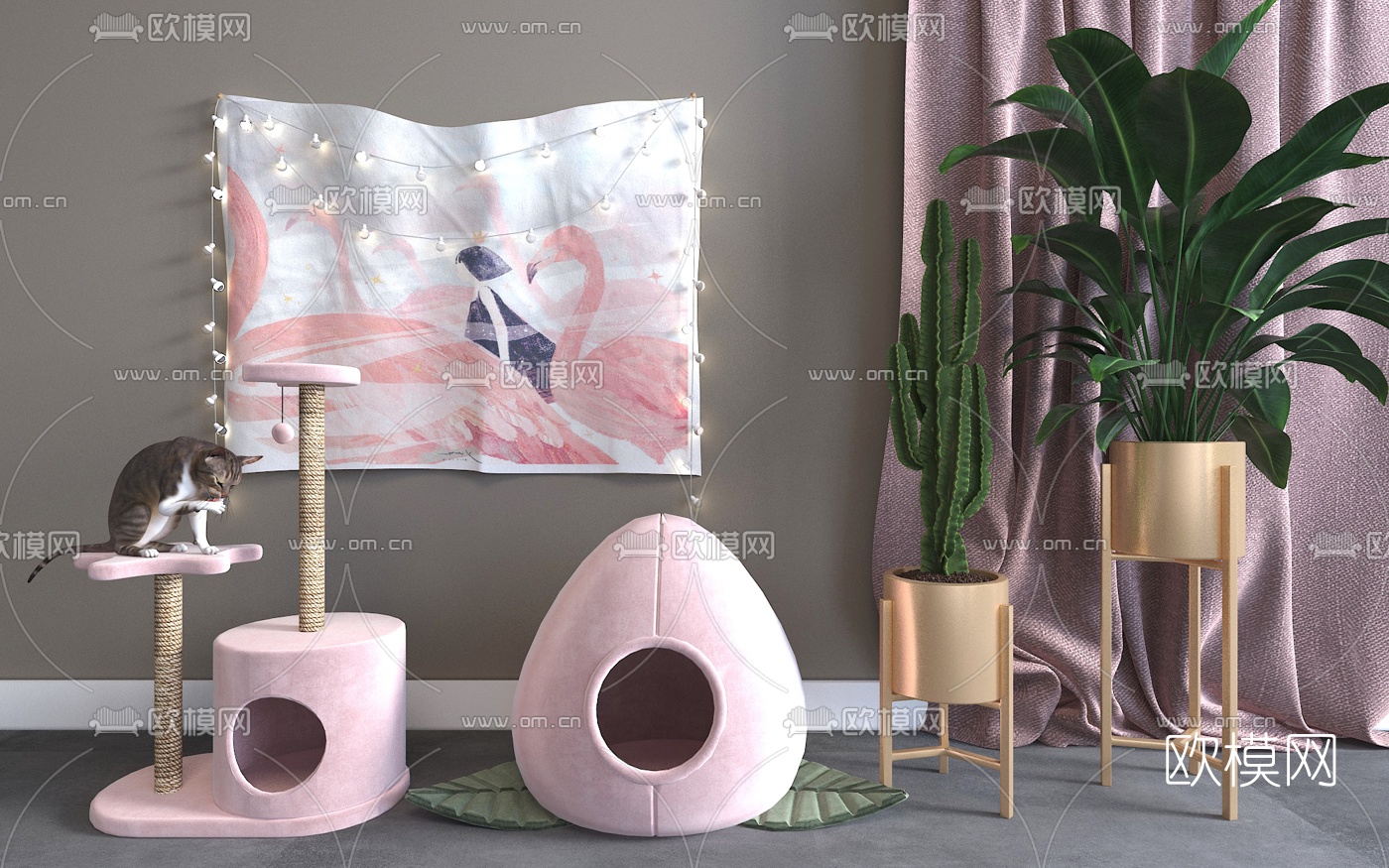 现代猫爬架猫窝3d模型下载（渲染图1）