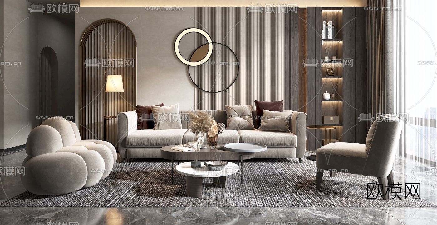 现代布艺沙发组合3d模型下载（渲染图2）