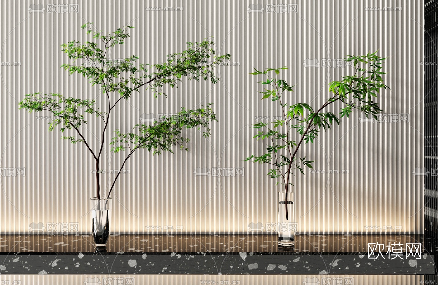 现代水生绿植花瓶3d模型下载（渲染图1）