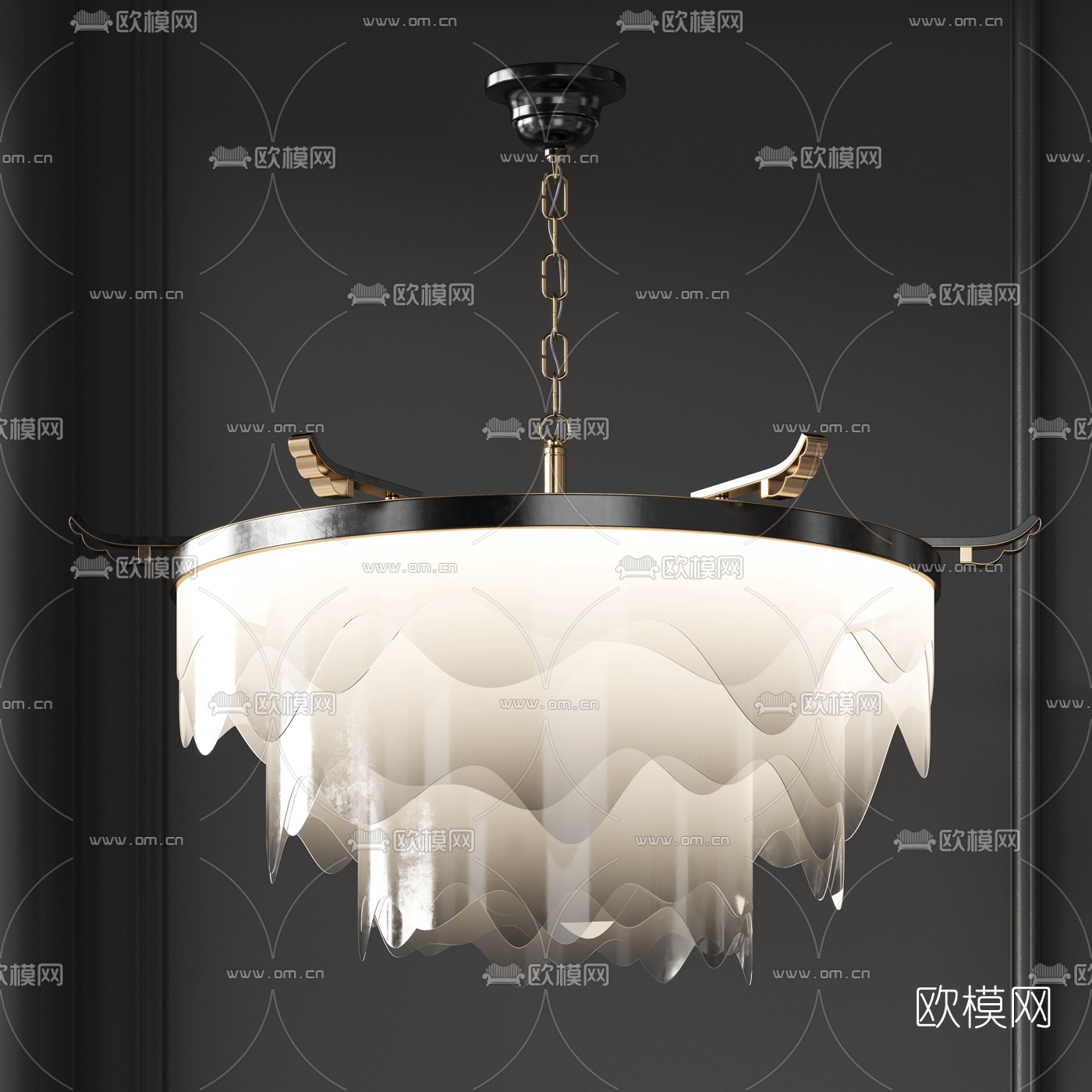 新中式水晶吊灯3d模型下载（渲染图1）
