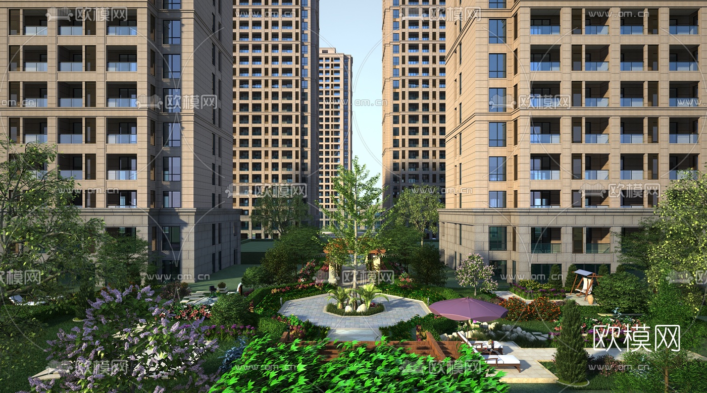 现代住宅小区景观3d模型