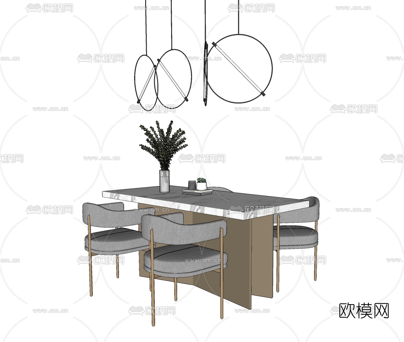 现代轻奢餐桌椅su模型下载