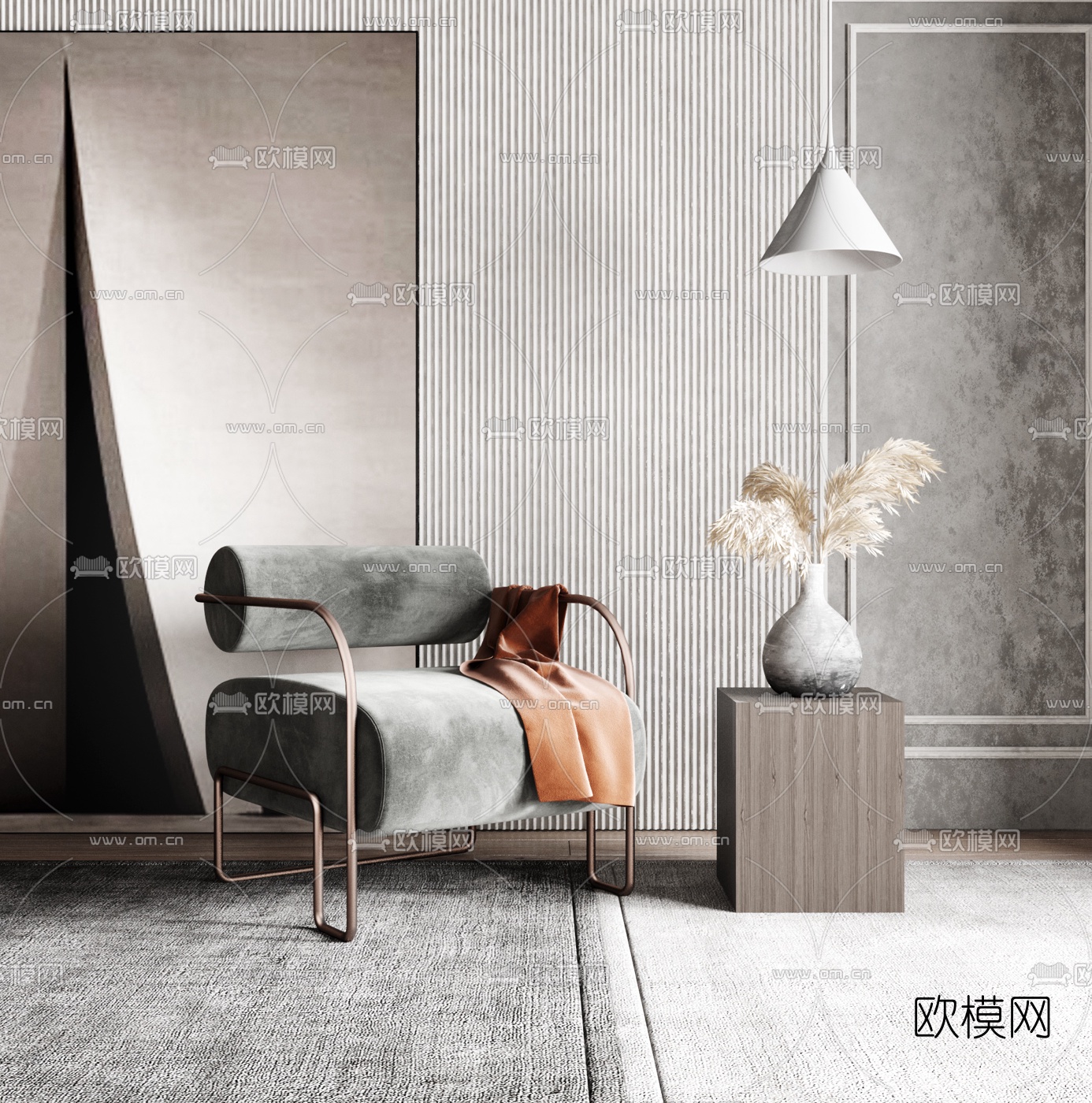现代绒布休闲椅3d模型