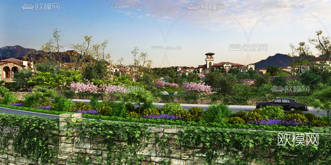 欧式别墅小区园林景观3d模型下载