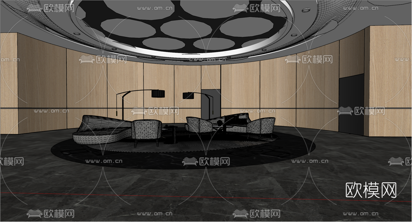 现代酒店大堂吧su模型
