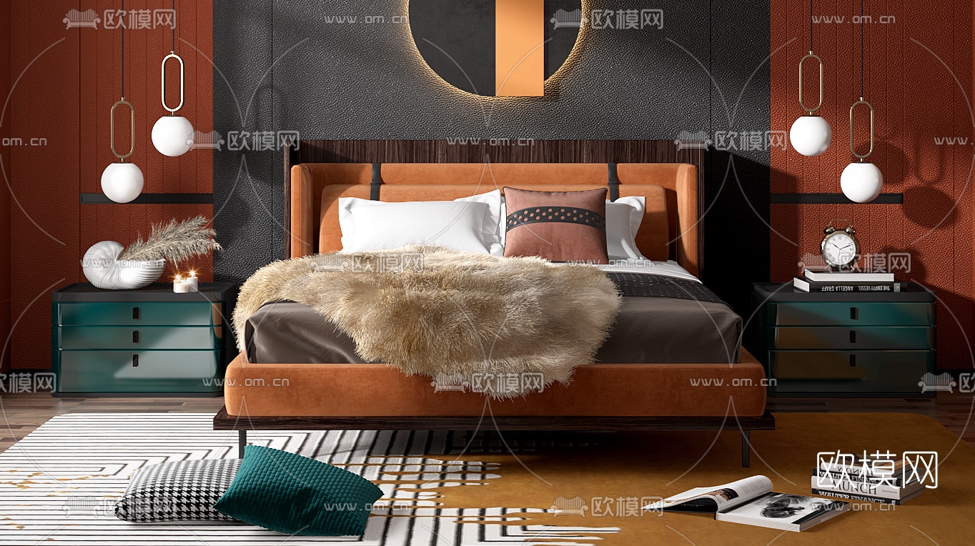 后现代卧室主人房3d模型下载（渲染图2）