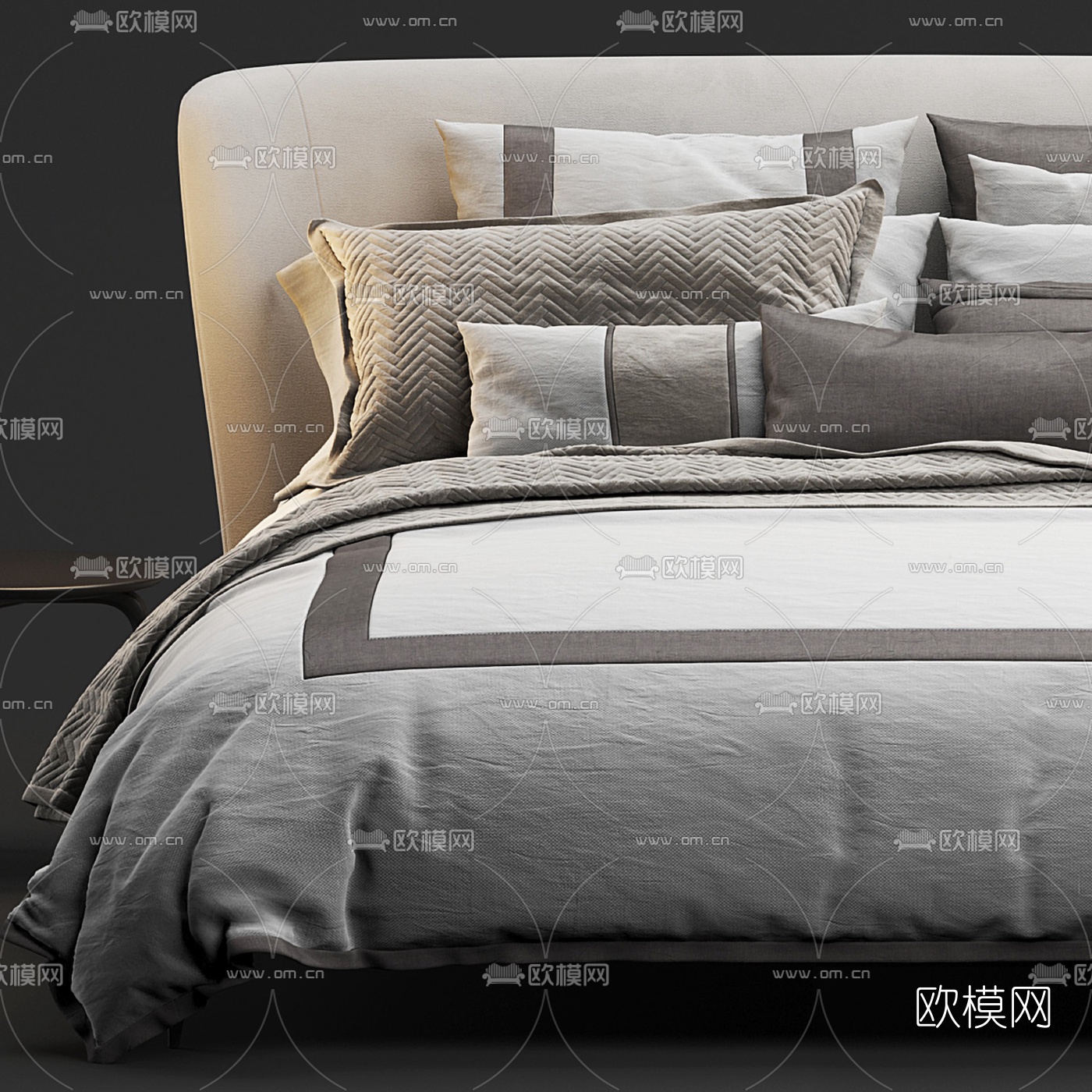 现代布艺双人床3d模型下载（渲染图2）