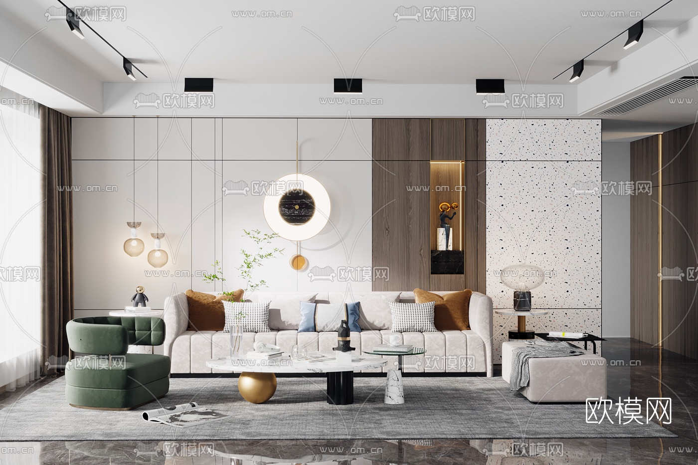 现代布艺沙发组合3d模型下载