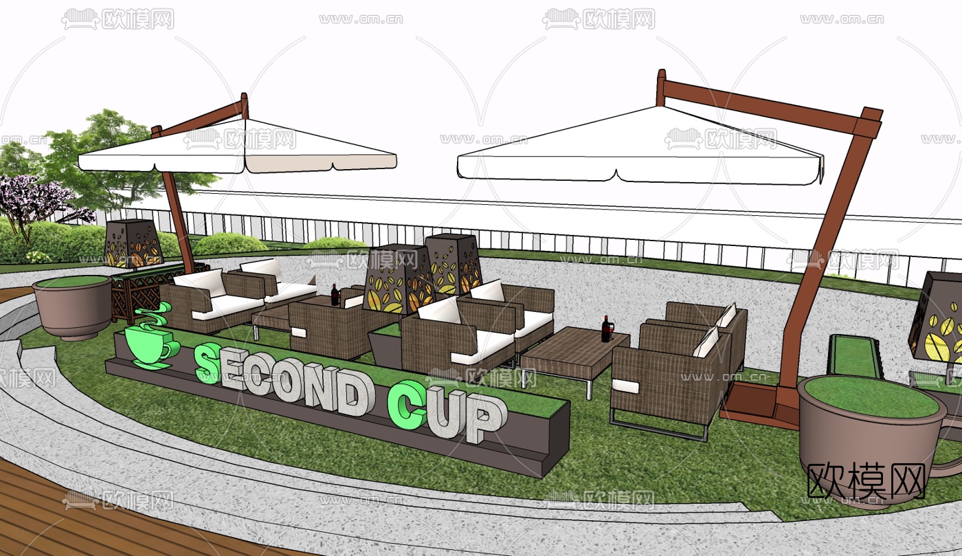 现代藤编休闲桌椅免费su模型下载