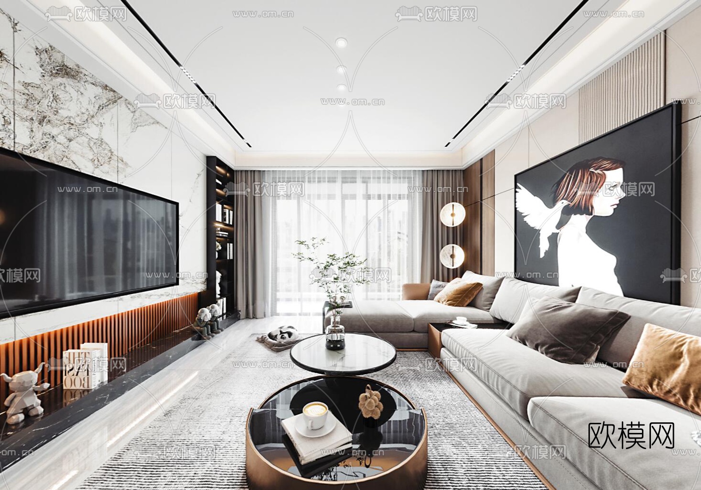 现代客厅餐厅vr全景3d模型