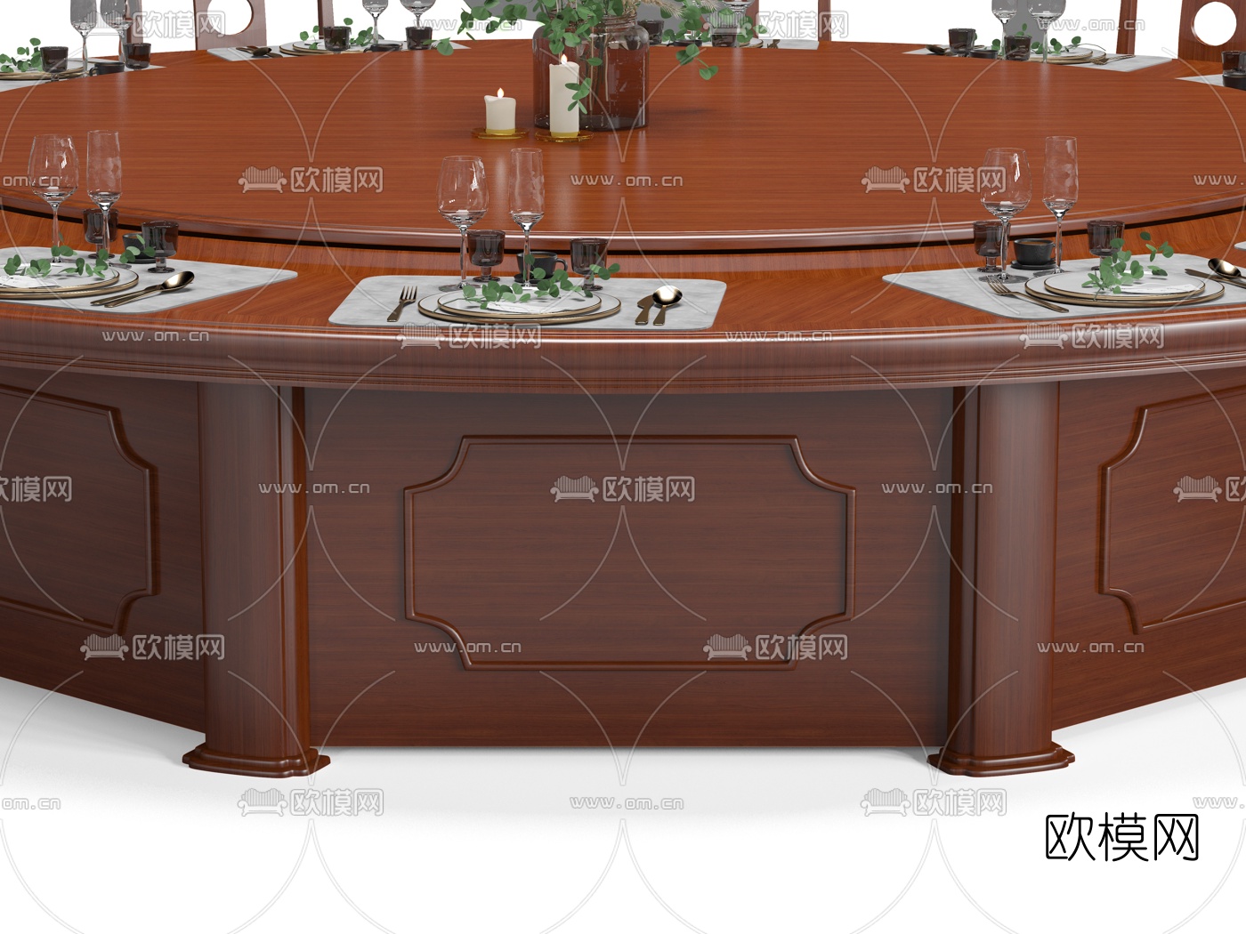 中式圆形雕花餐桌椅3d模型下载（渲染图3）