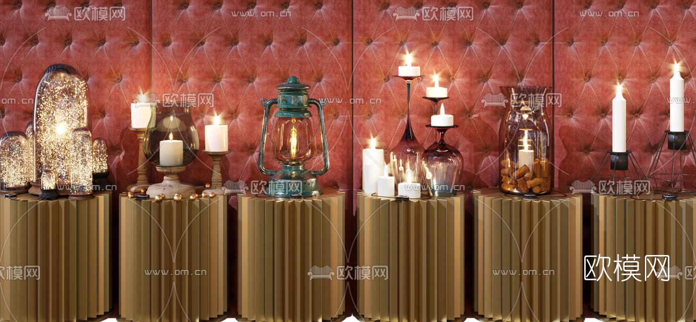现代金属玻璃烛台灯3d模型下载（渲染图1）