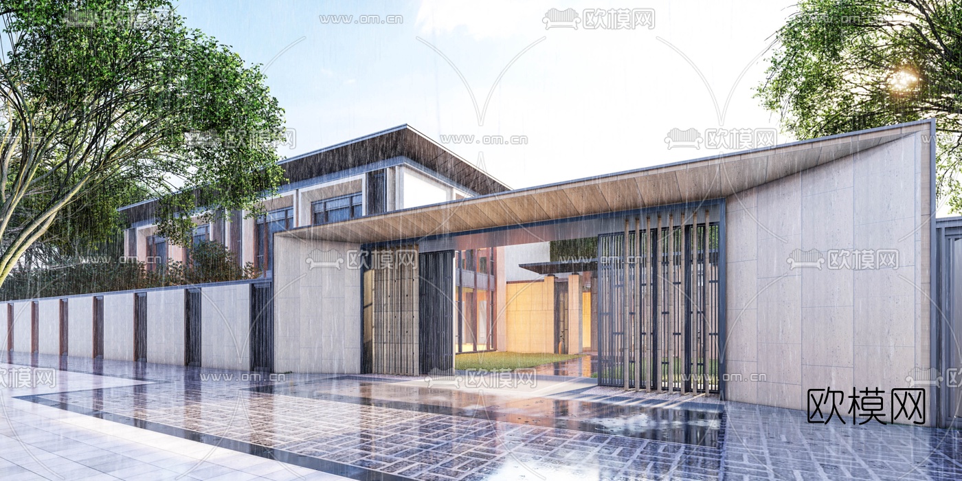 中式别墅外观su模型下载（渲染图4）