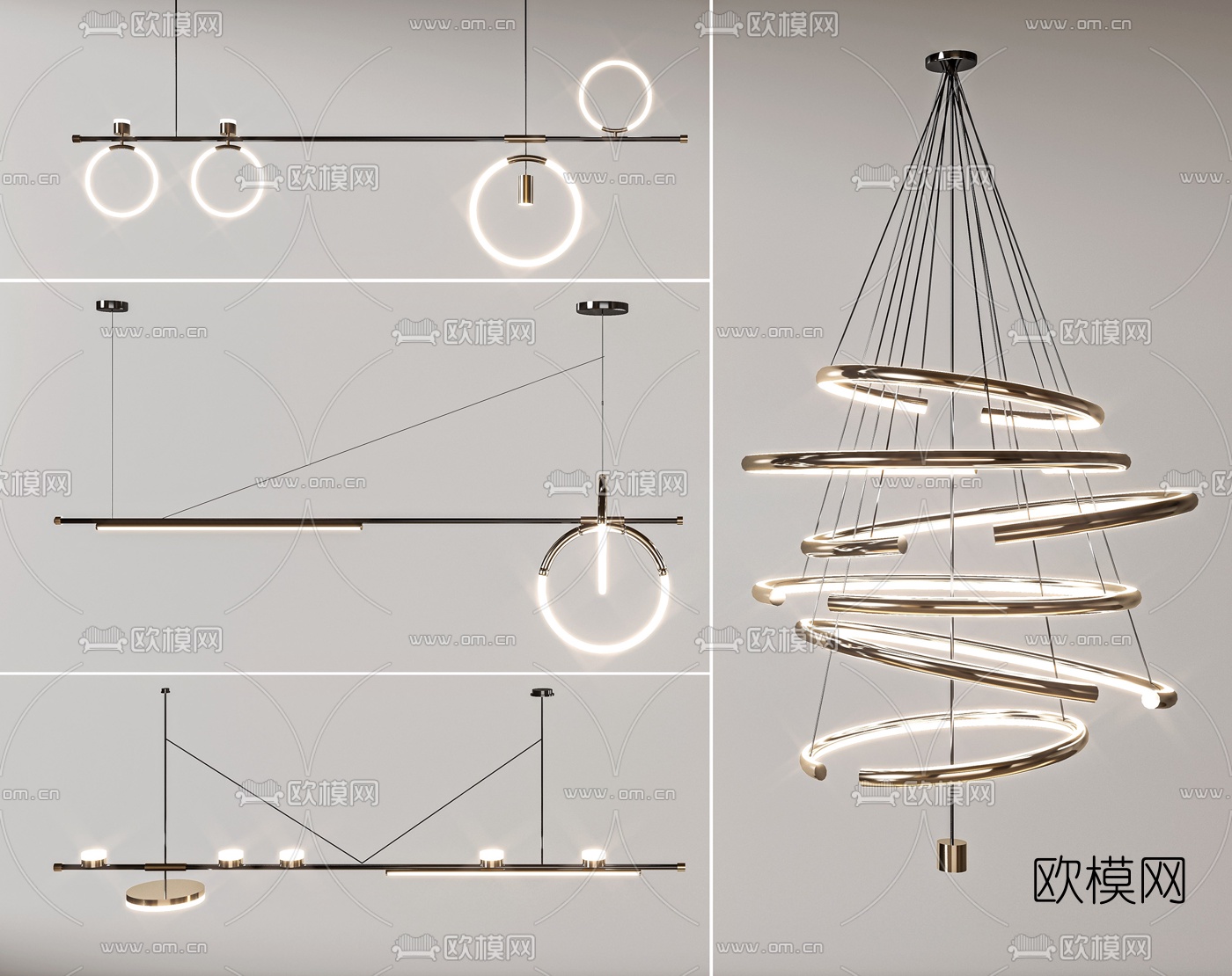 现代轻奢环形吊灯3d模型下载