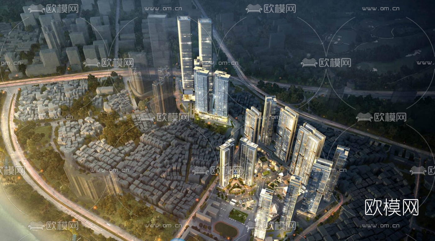 现代商业区鸟瞰su模型下载（渲染图3）