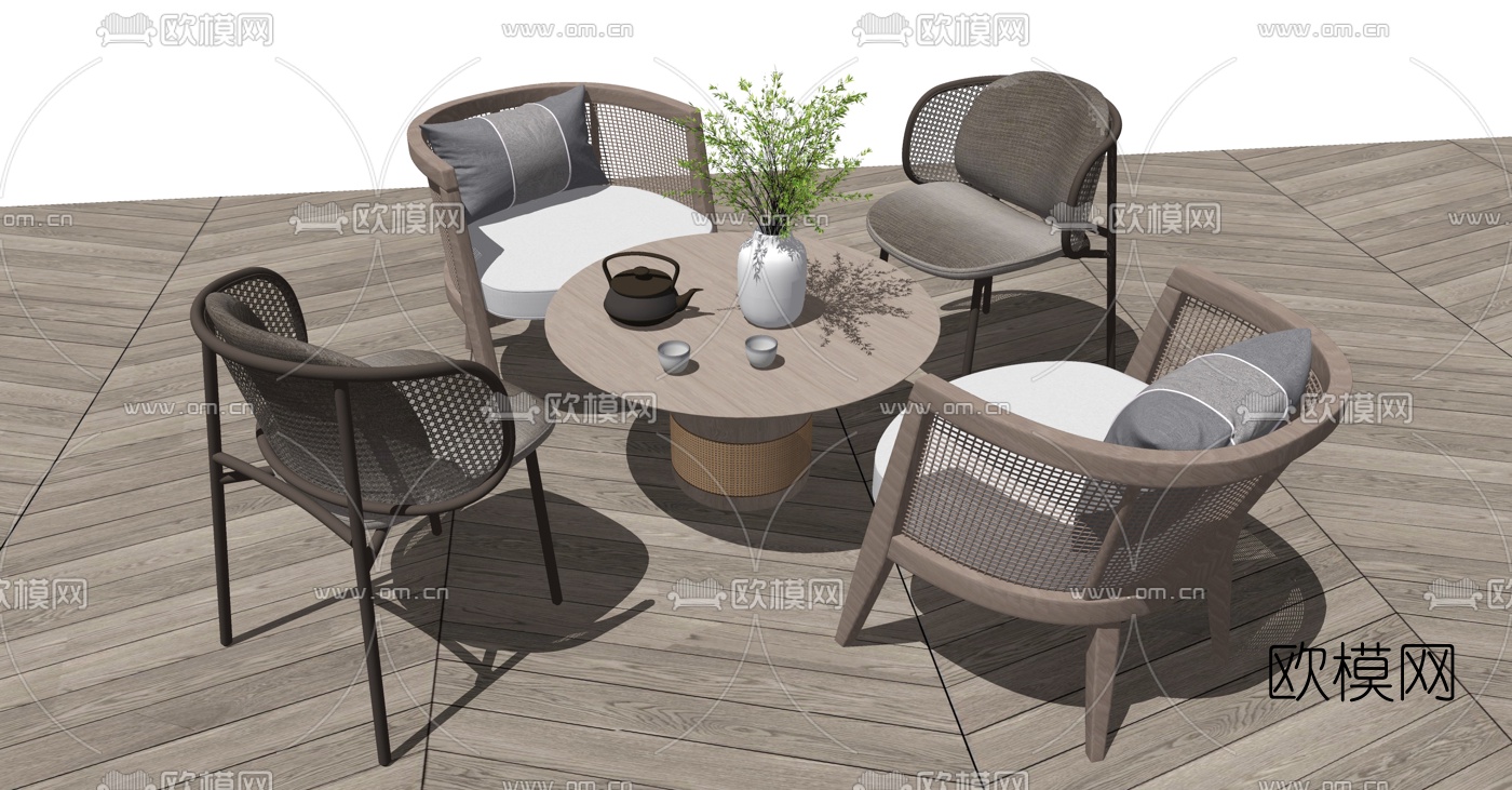 新中式休闲桌椅su模型下载（渲染图2）