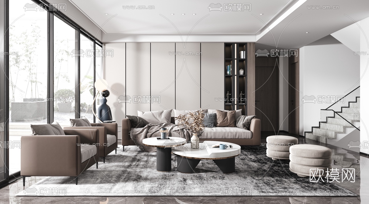 现代布艺沙发茶几组合3d模型