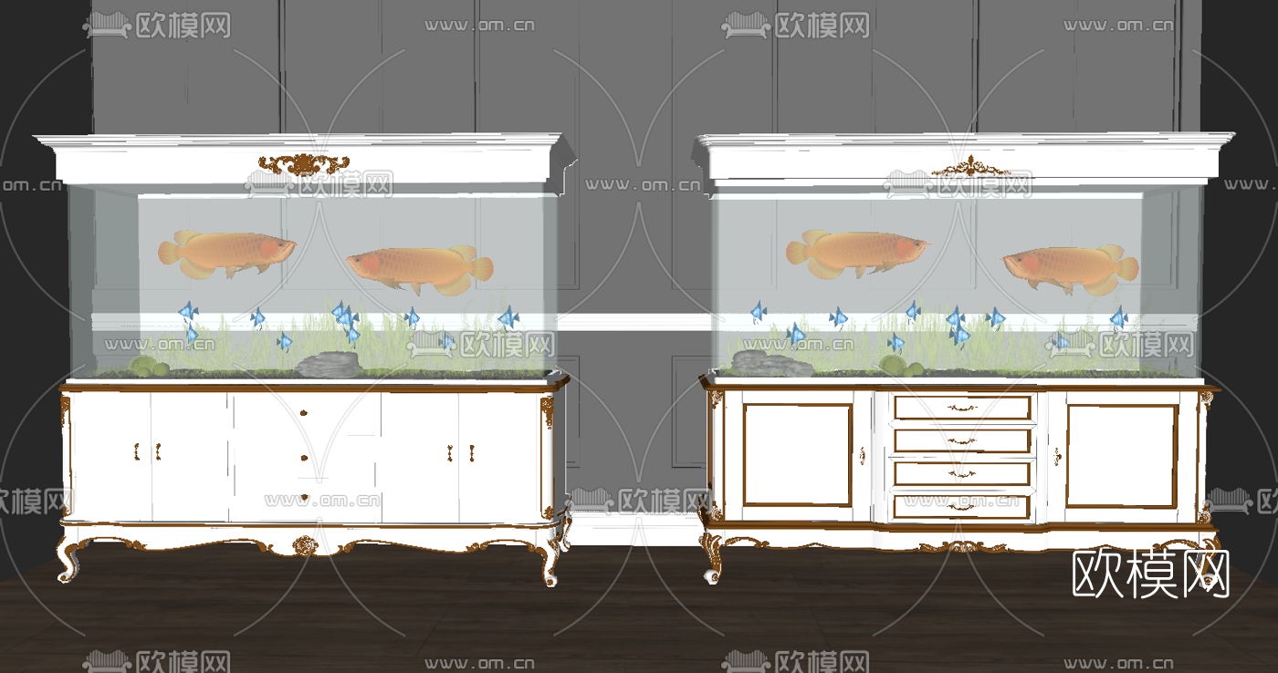 简欧鱼缸水族su模型下载