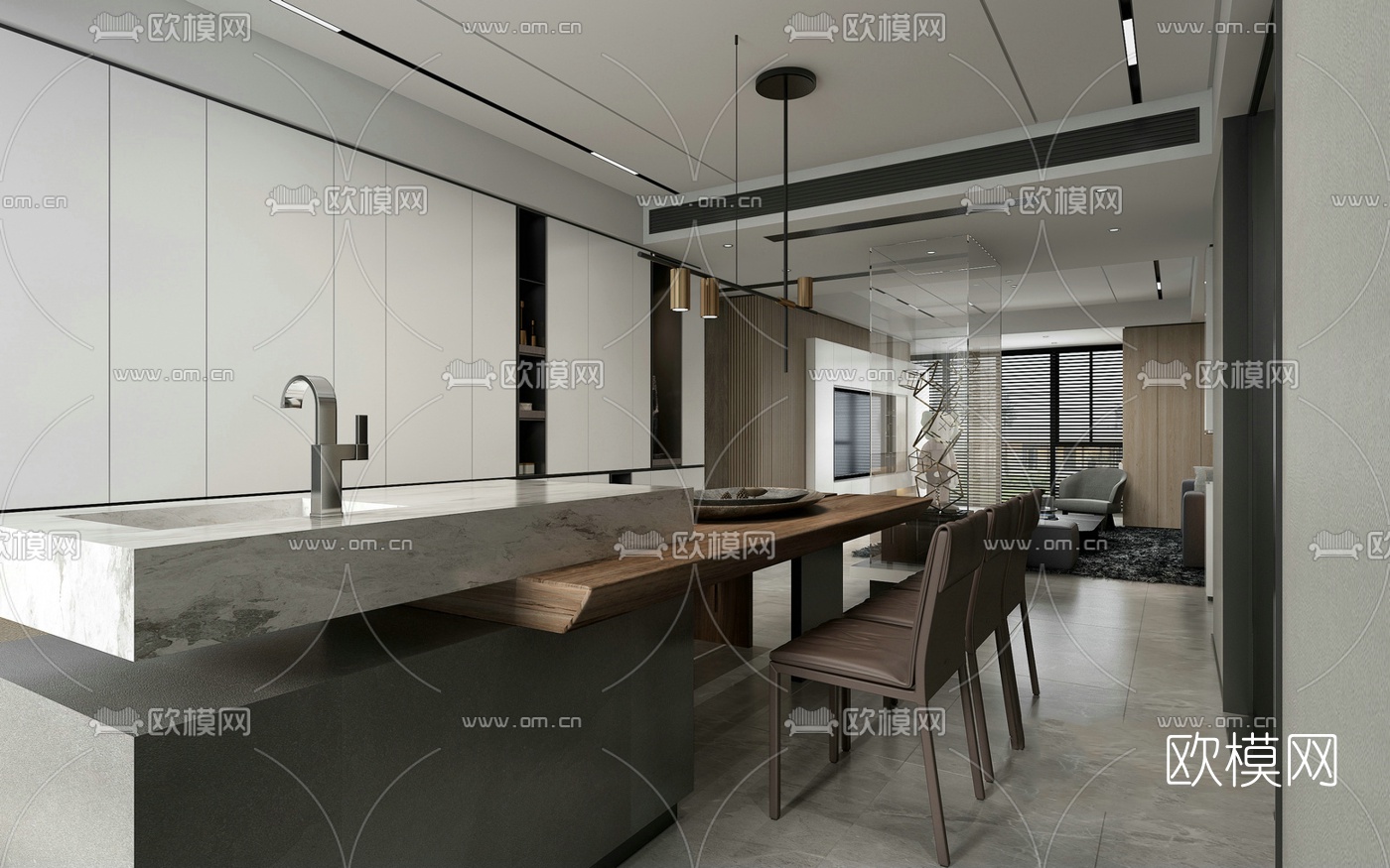 现代轻奢客餐厅3d模型
