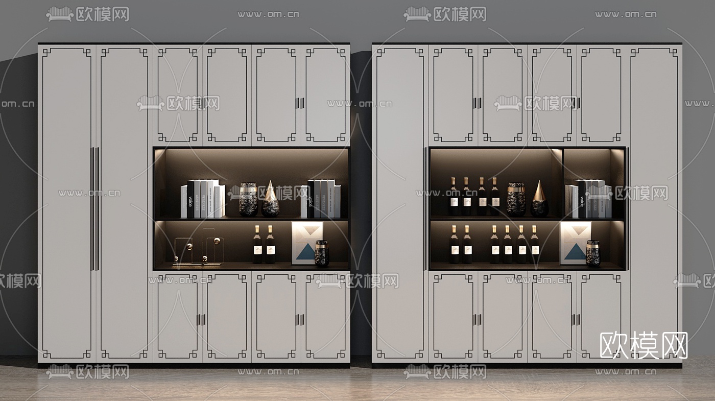 新中式多功能酒柜3d模型