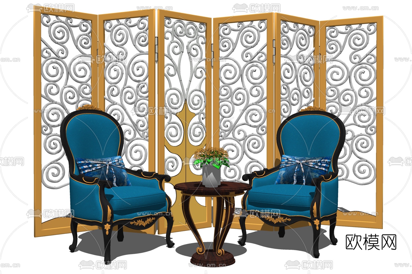 欧式布艺单人沙发su模型下载