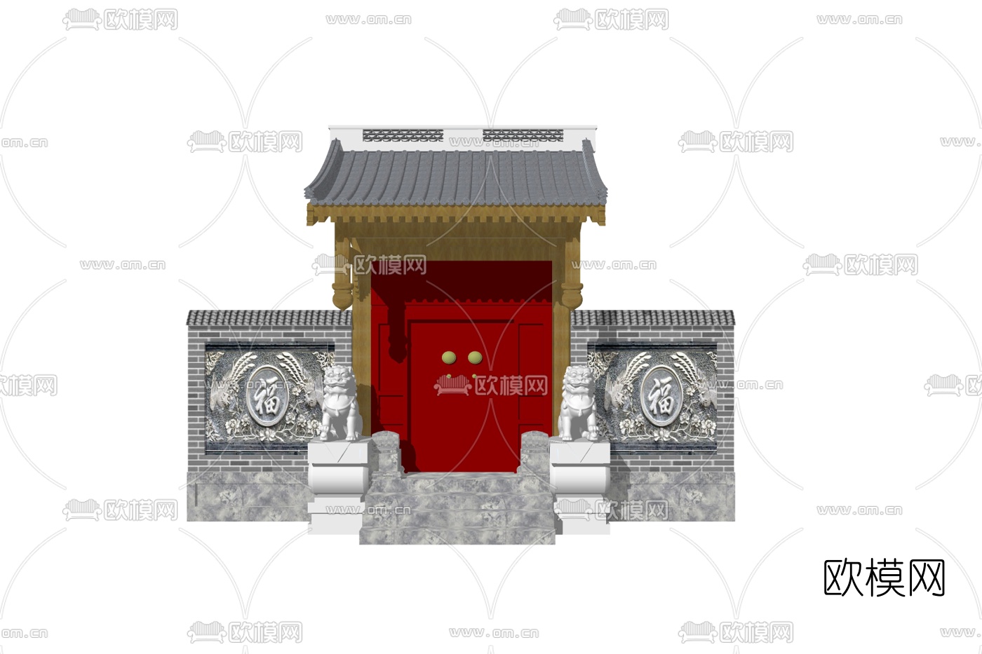新中式庭院大门su模型