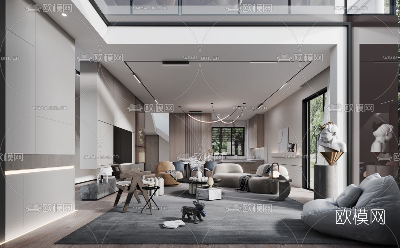 现代简约别墅客厅3d模型下载