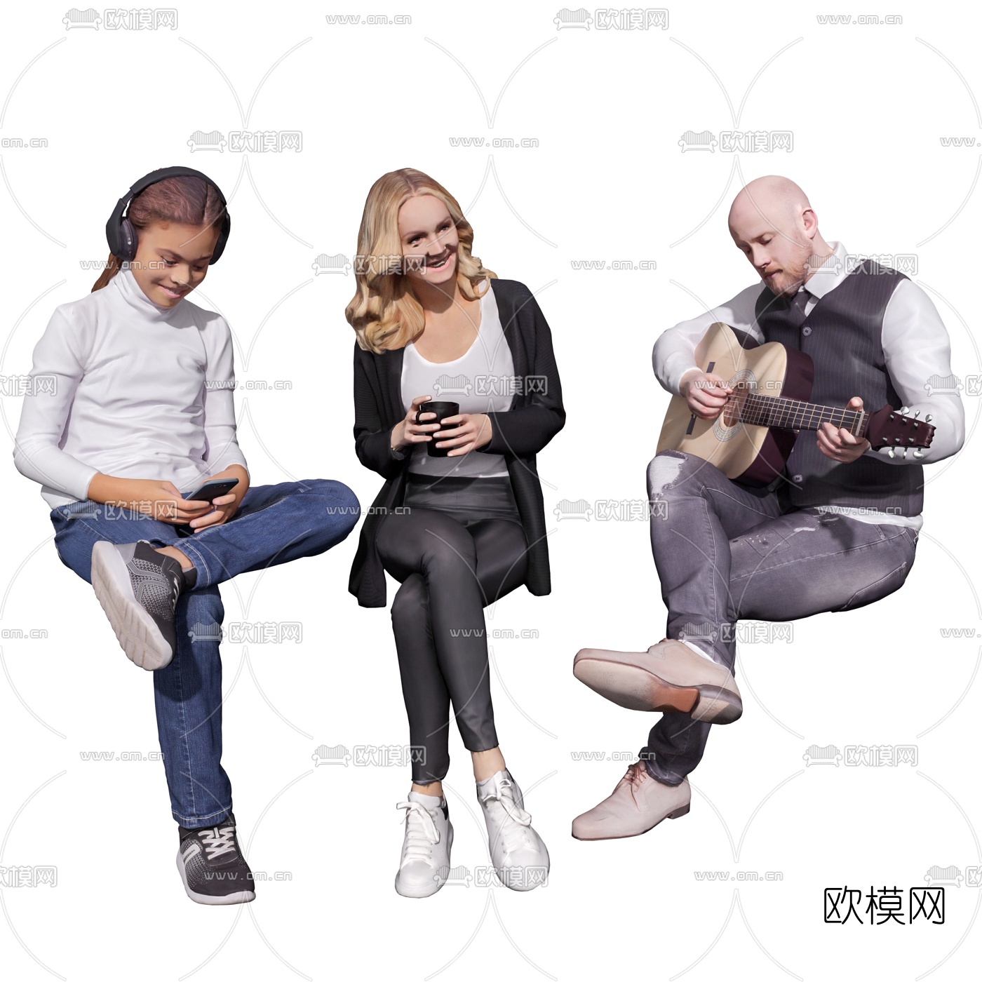 现代坐姿人物3d模型