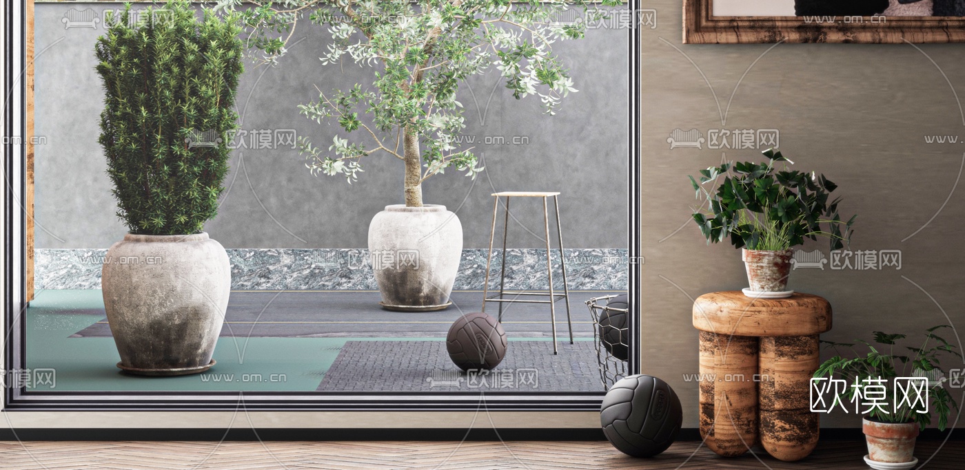 现代花盆栽3d模型