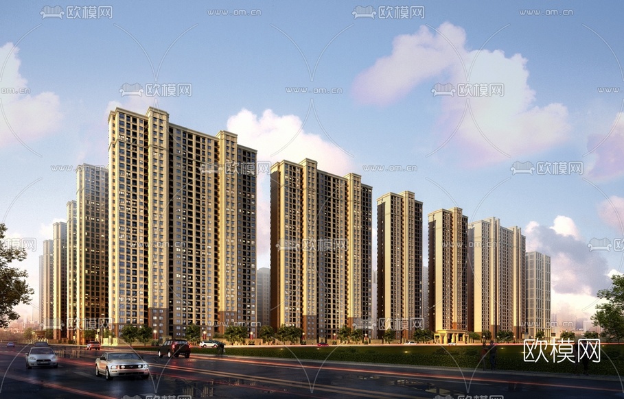现代高层住宅建筑外观3d模型下载