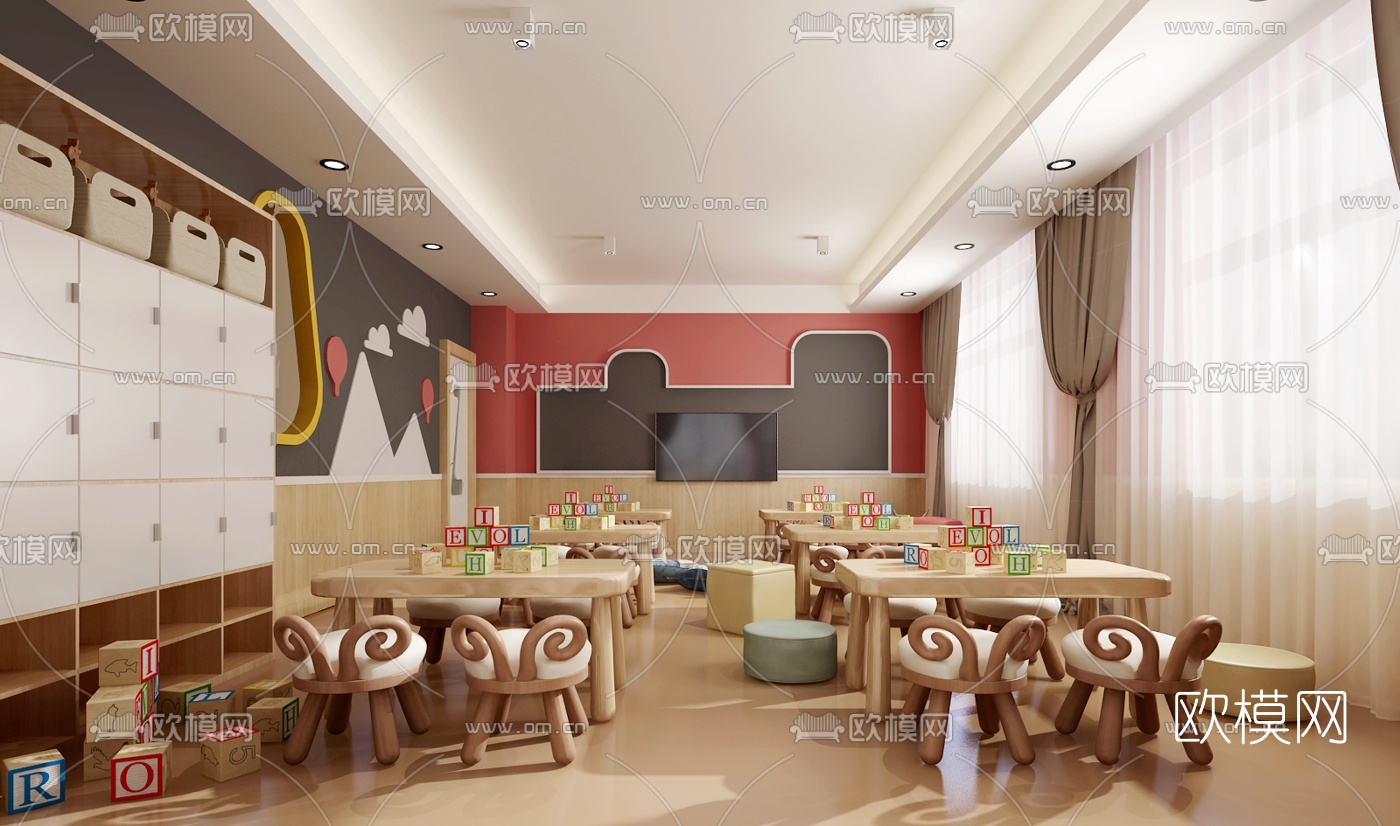 现代幼儿园教室3d模型下载（渲染图1）
