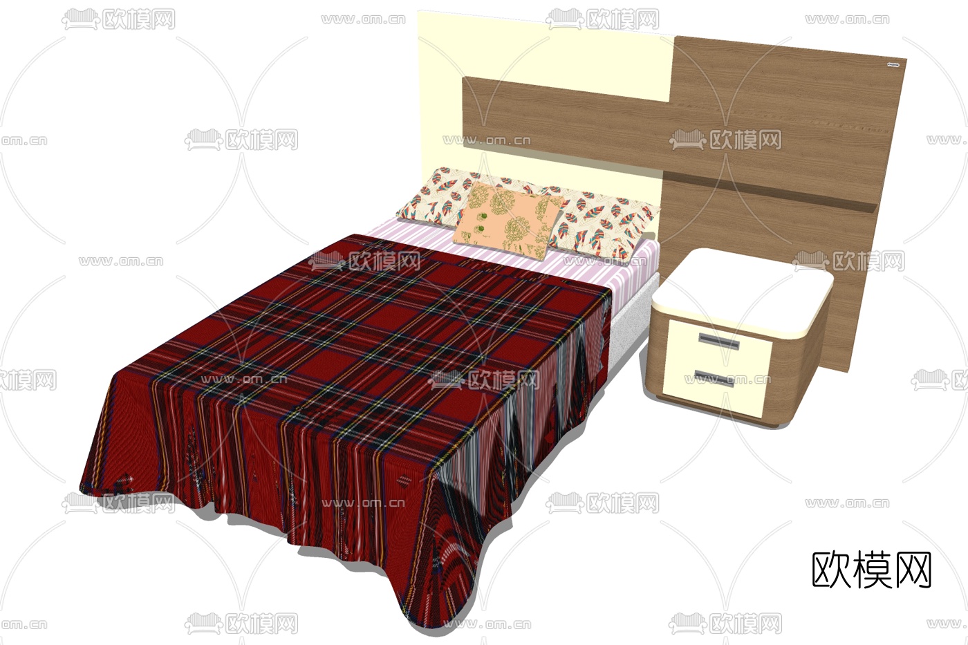 现代布艺单人床su模型下载