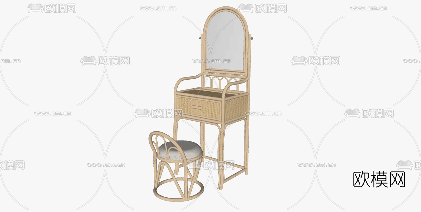 北欧原木梳妆台su模型下载