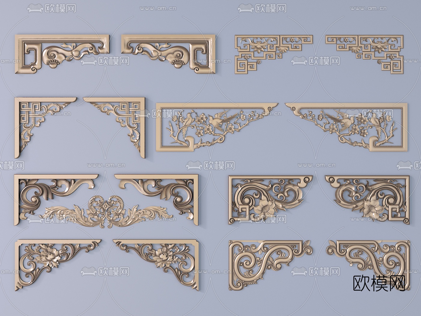 新中式金属角花挂落3d模型下载