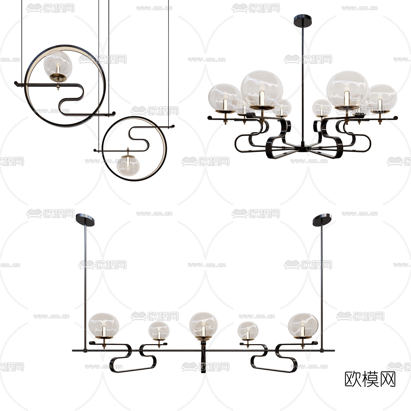 新中式铁艺烛台吊灯3d模型下载（渲染图1）